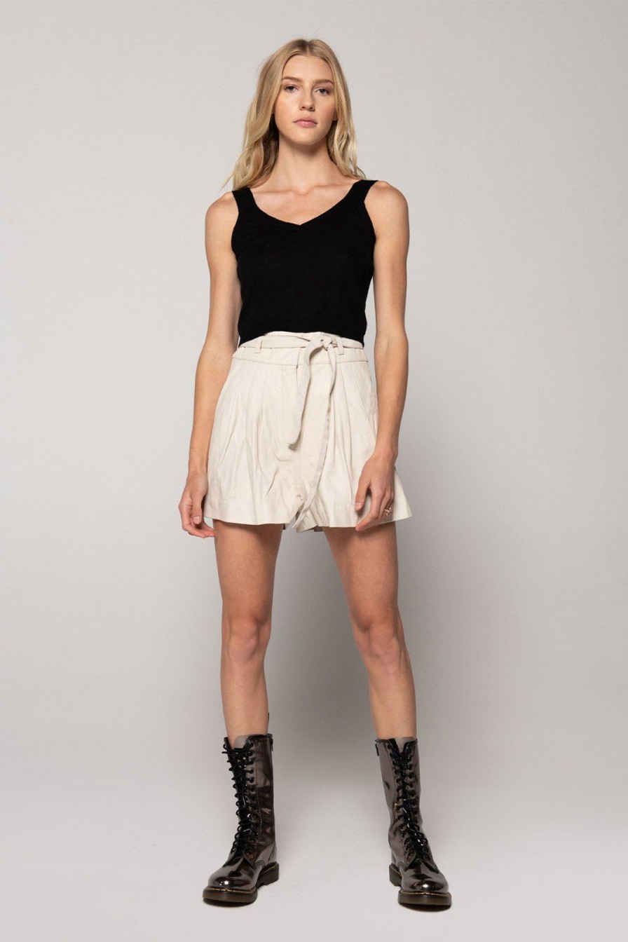 Women Burning Torch Leather | Leather Pleated Short, Parchment