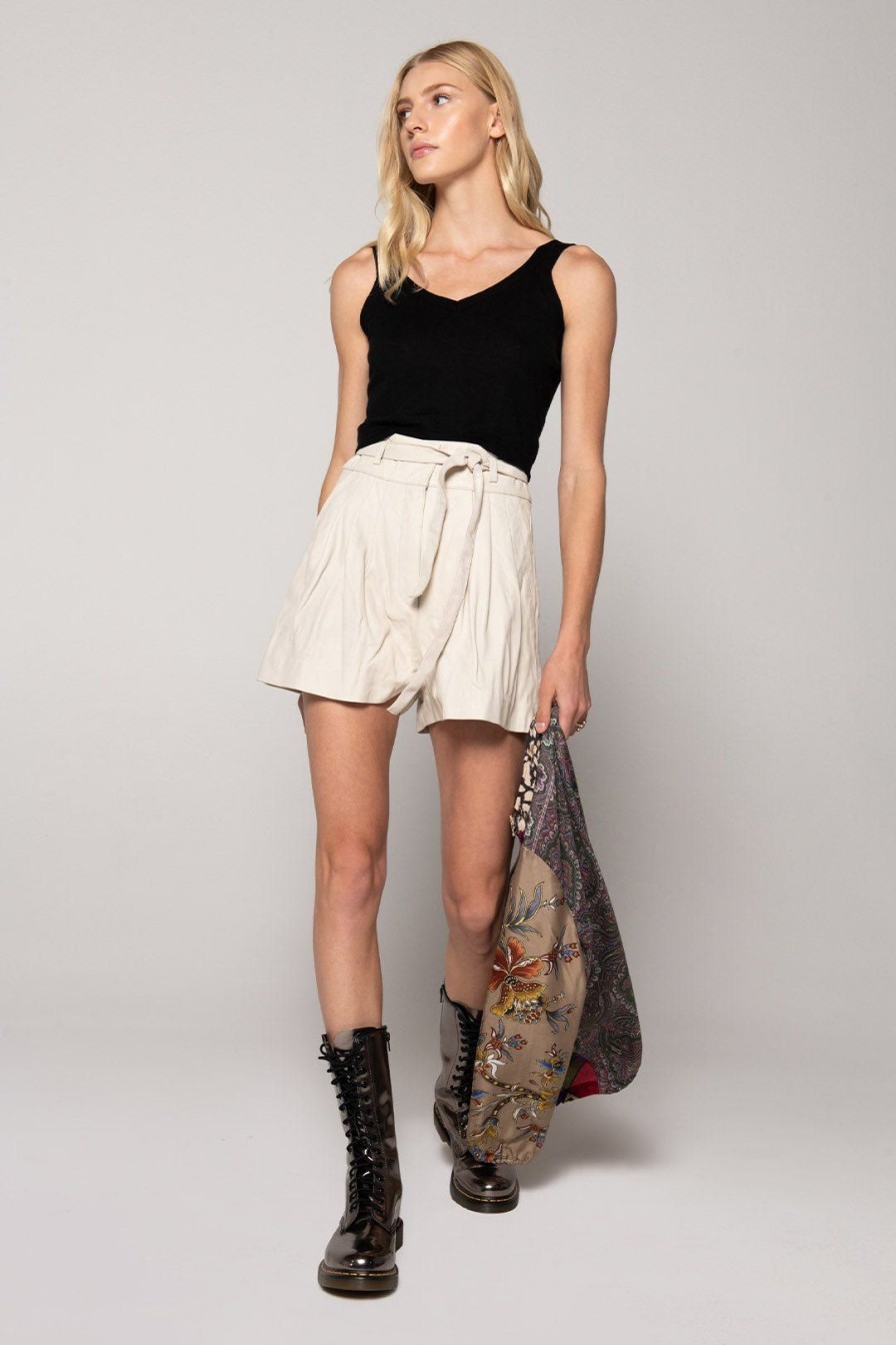 Women Burning Torch Leather | Leather Pleated Short, Parchment