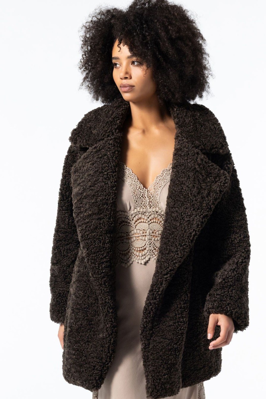 Women Burning Torch Outerwear | Teddy Faux Fur Coat, Brown