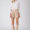 Women Burning Torch Bottoms | Leather Pleated Short, Tapioca