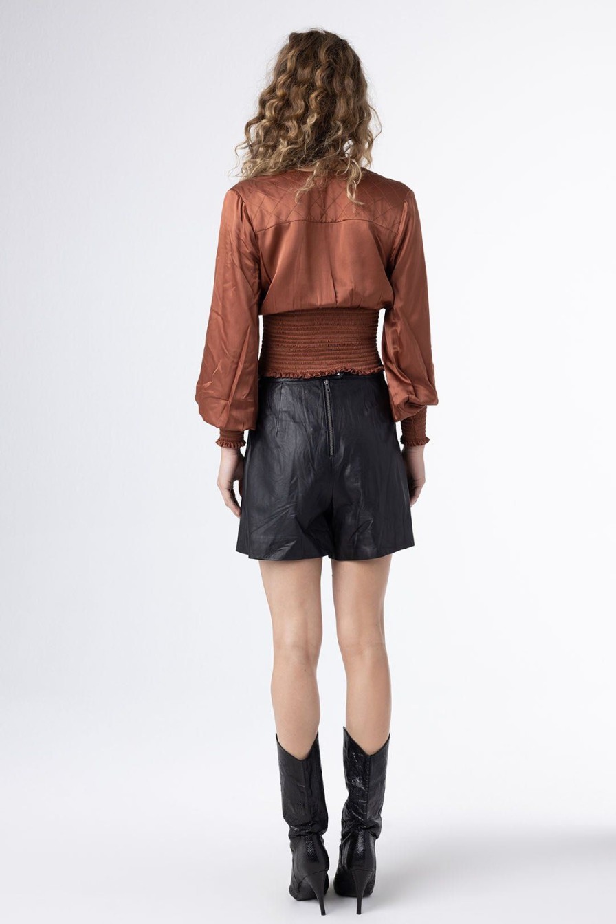 Women Burning Torch Bottoms | Leather Pleated Short, Black