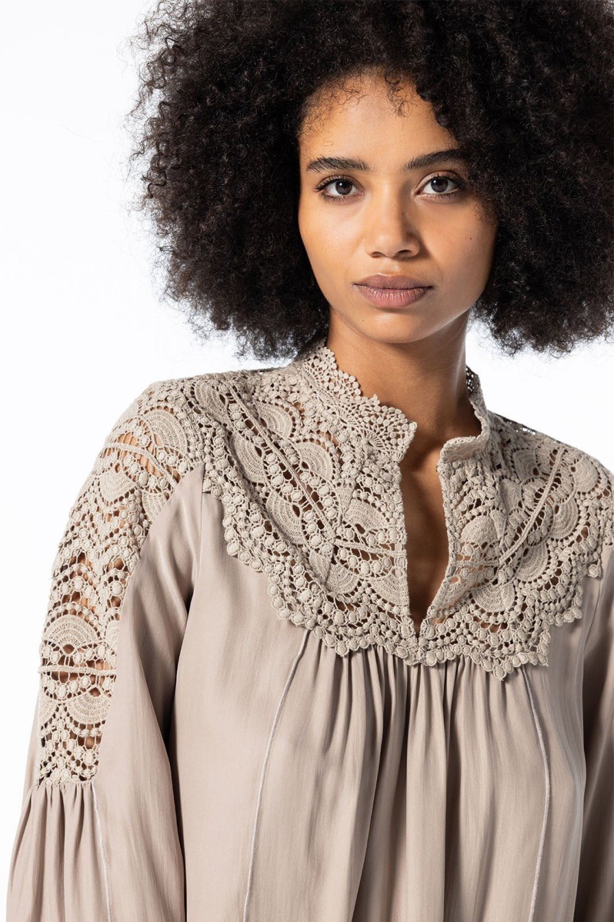 Women Burning Torch Tops | The Empress Long Sleeve Blouse, Taupe