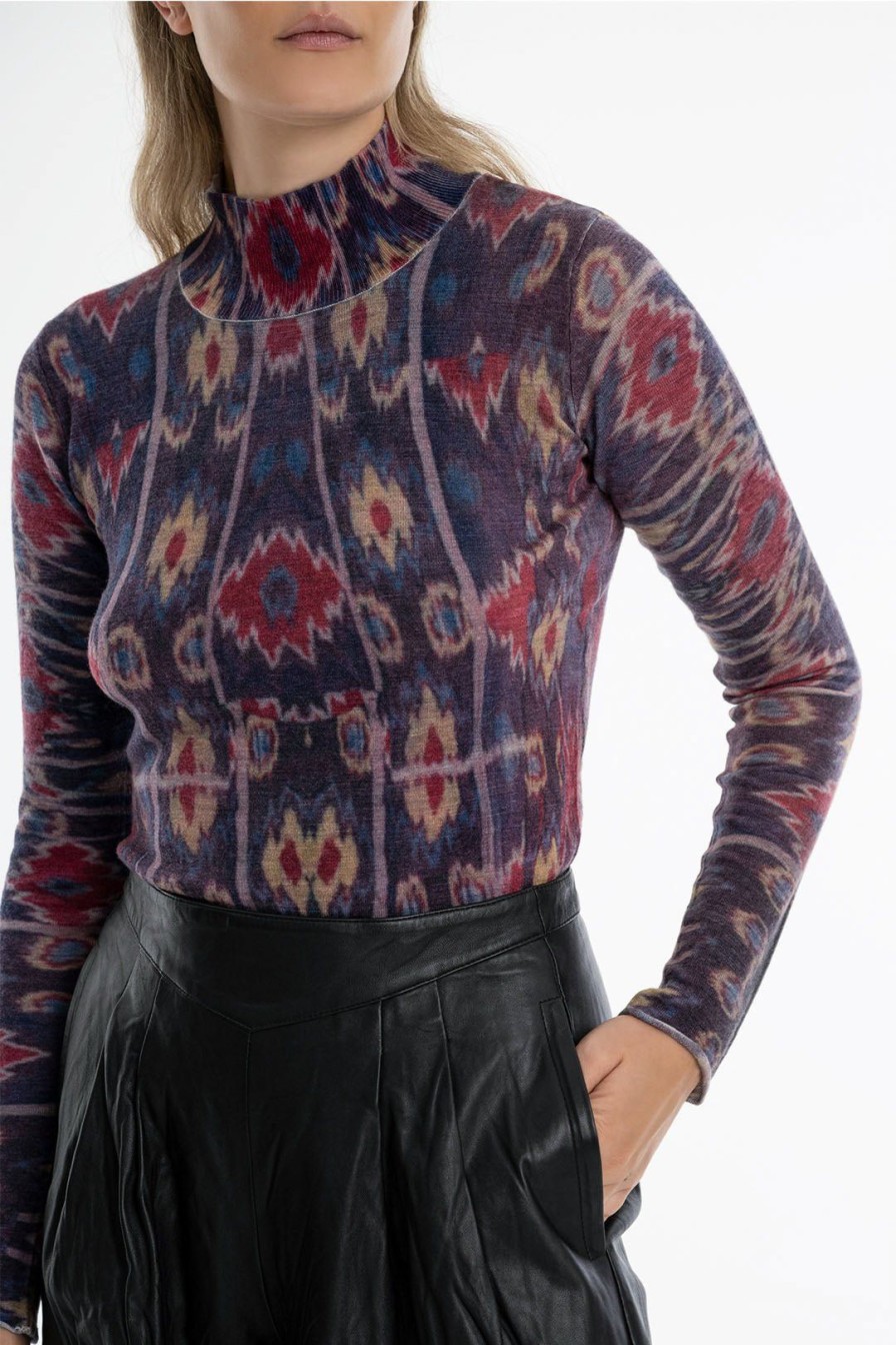 Women Burning Torch Cashmere & Knits | Tate Printed Cashmere Turtleneck, Ikat