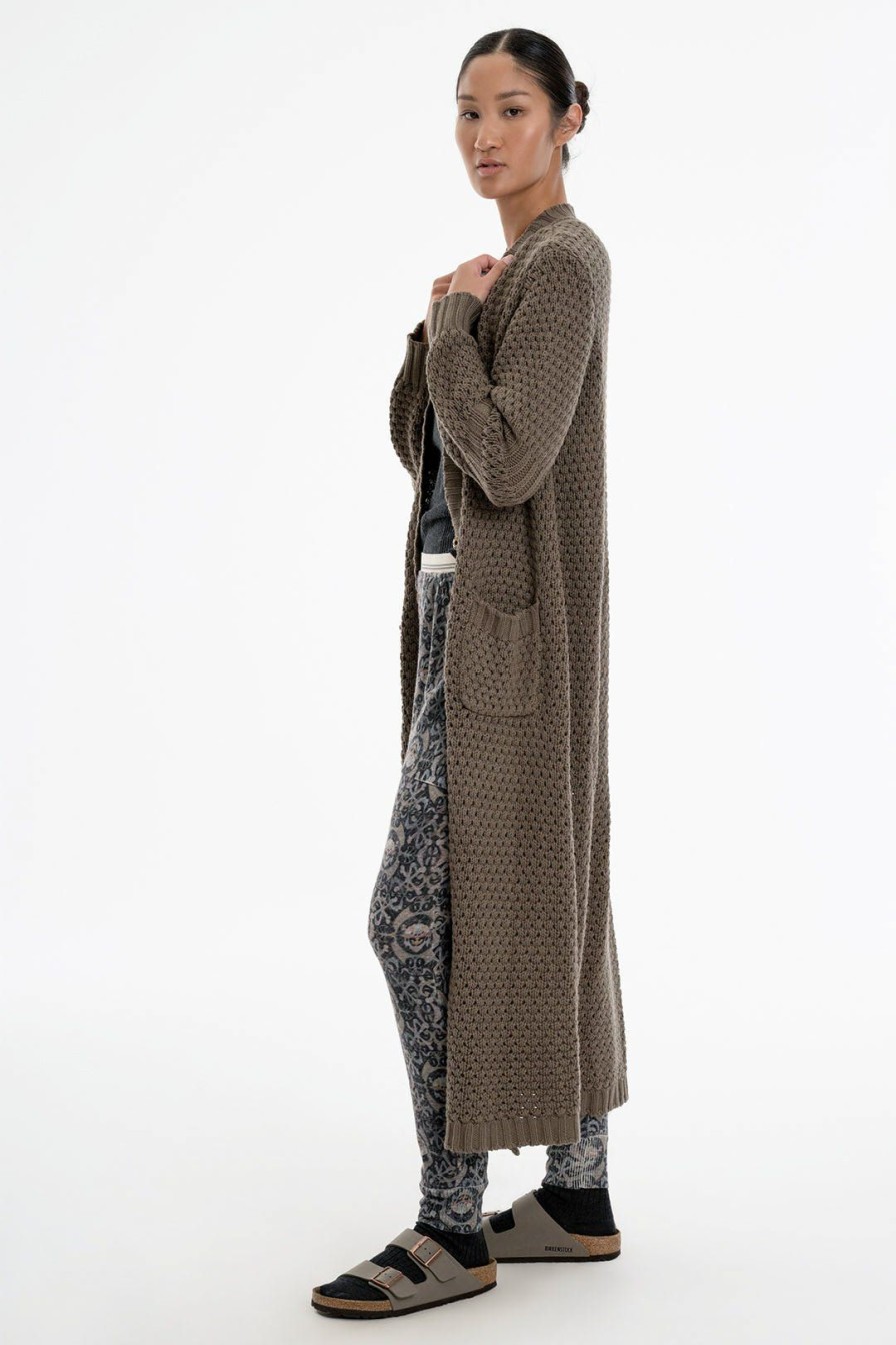 Women Burning Torch Cashmere & Knits | Honeycomb Long Cardigan, Cypress