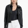 Women Burning Torch Leather | Leather Aviator Jacket, Black