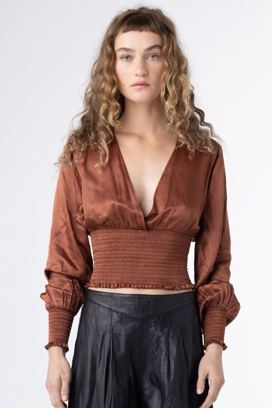 Women Burning Torch Tops | Valentine Long Sleeve Top, Rust