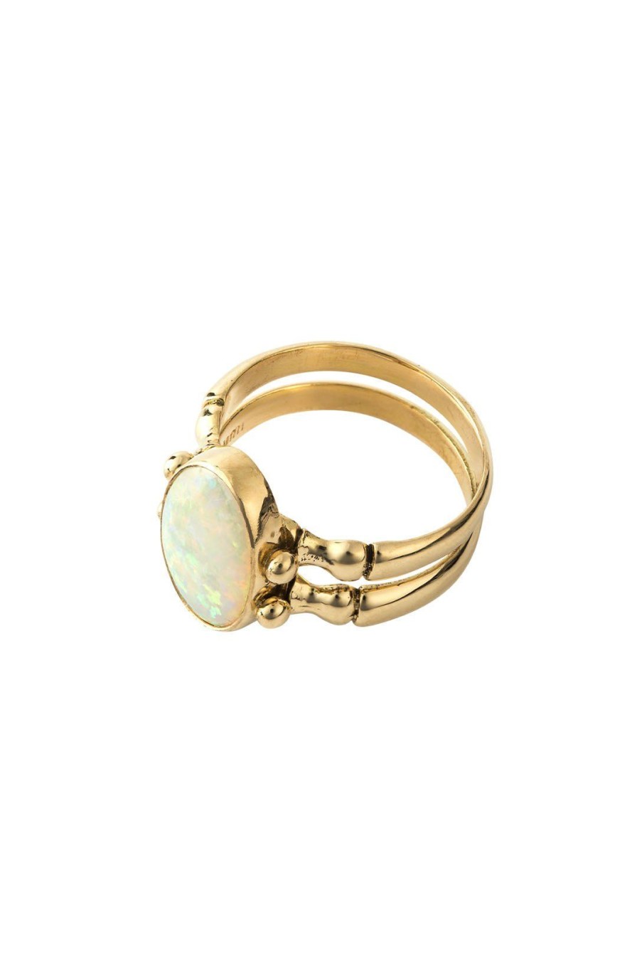 Women Burning Torch Rings | Triad Ring 18Kt Gold Opal