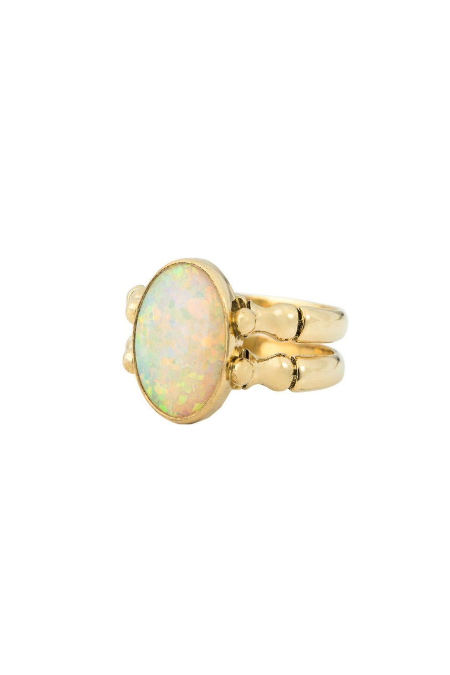 Women Burning Torch Rings | Triad Ring 18Kt Gold Opal