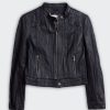 Women Burning Torch Leather | Leather Speedster Jacket, Black