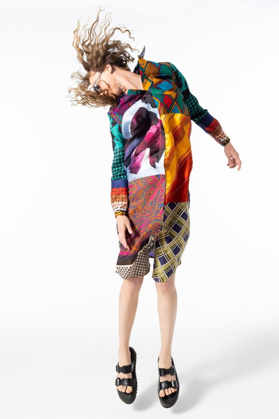 Women Burning Torch Upcycled | Vivienne Shirtdress, Multi