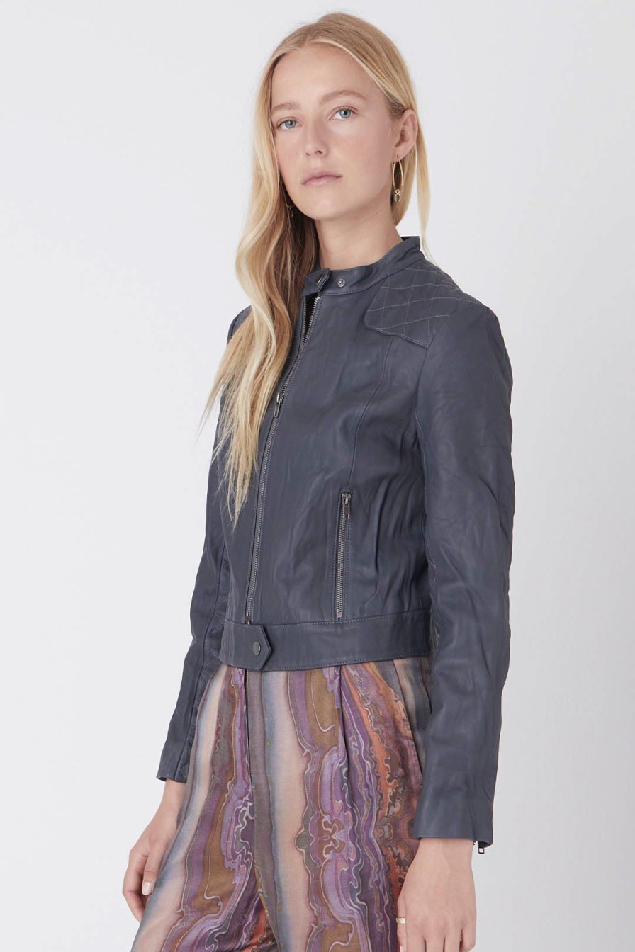 Women Burning Torch Leather | Leather Speedster Jacket, Graphite