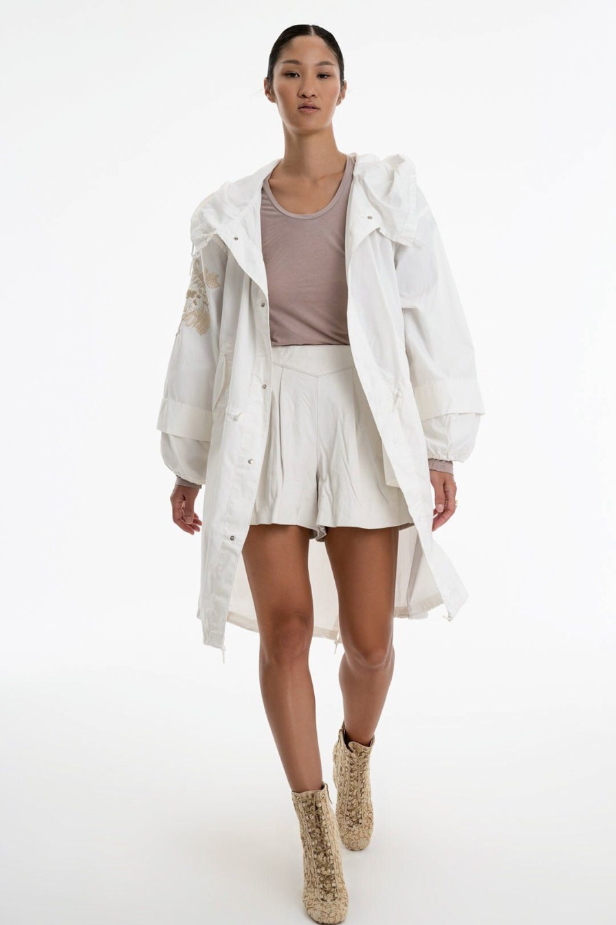 Women Burning Torch Outerwear | Catalina Embroidered Coat, White