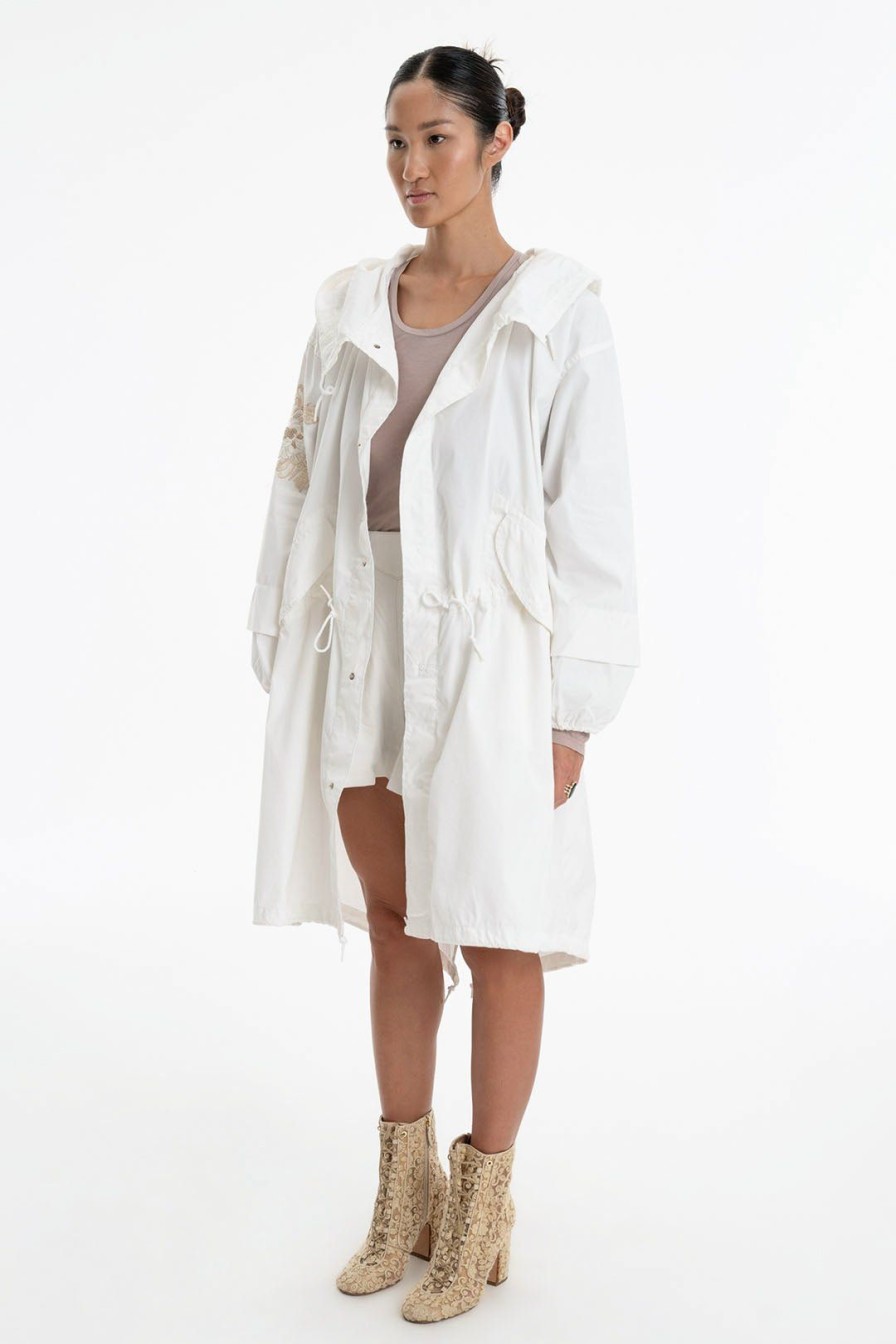 Women Burning Torch Outerwear | Catalina Embroidered Coat, White