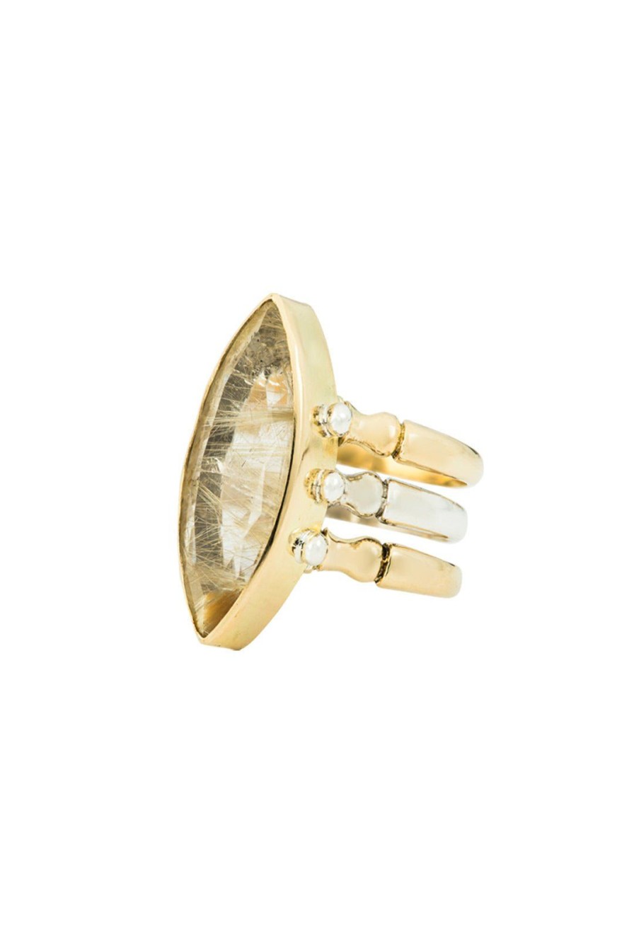 Women Burning Torch Rings | Triad Ring 18Kt Gold Rutilated Quartz