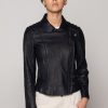 Women Burning Torch Leather | Leather Classic Moto, Black