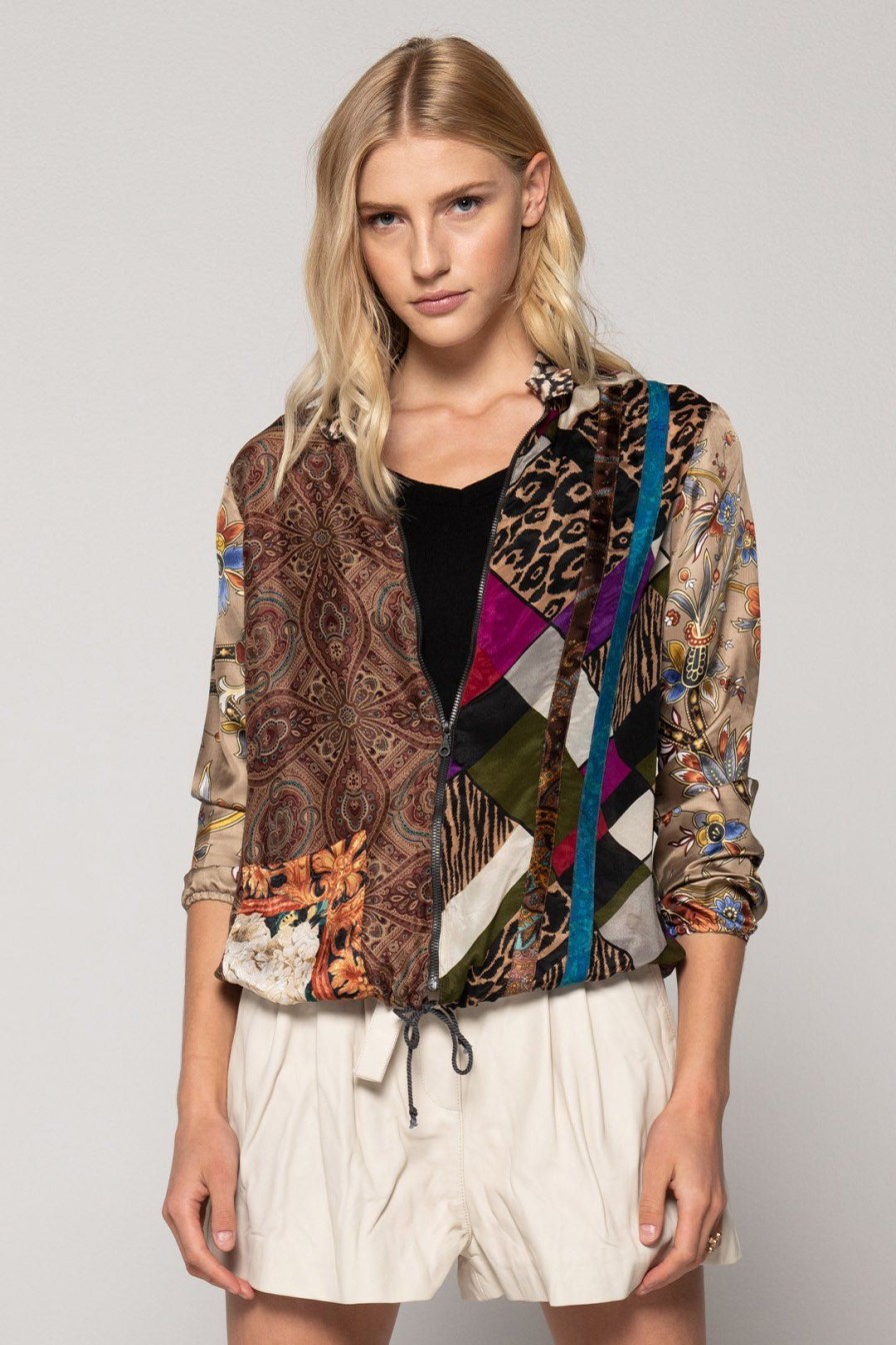 Women Burning Torch Outerwear | Vivienne Upcycled Scarves Bomber Multi