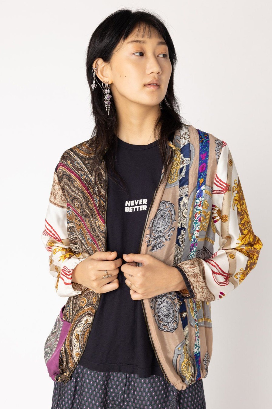 Women Burning Torch Outerwear | Vivienne Upcycled Scarves Bomber Multi