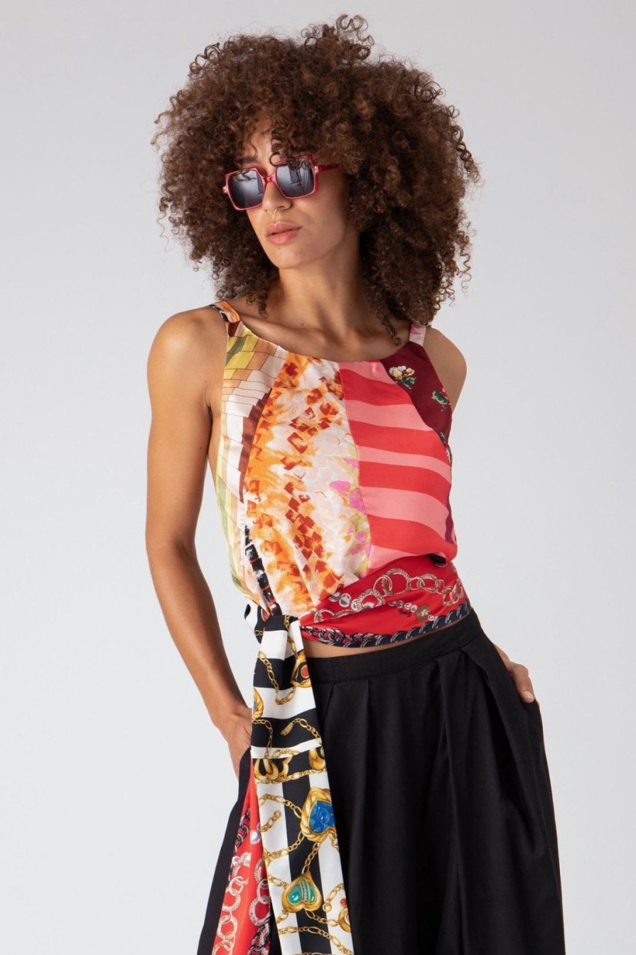 Women Burning Torch Tops | Bridgette Sleeveless Tie Top, Multi