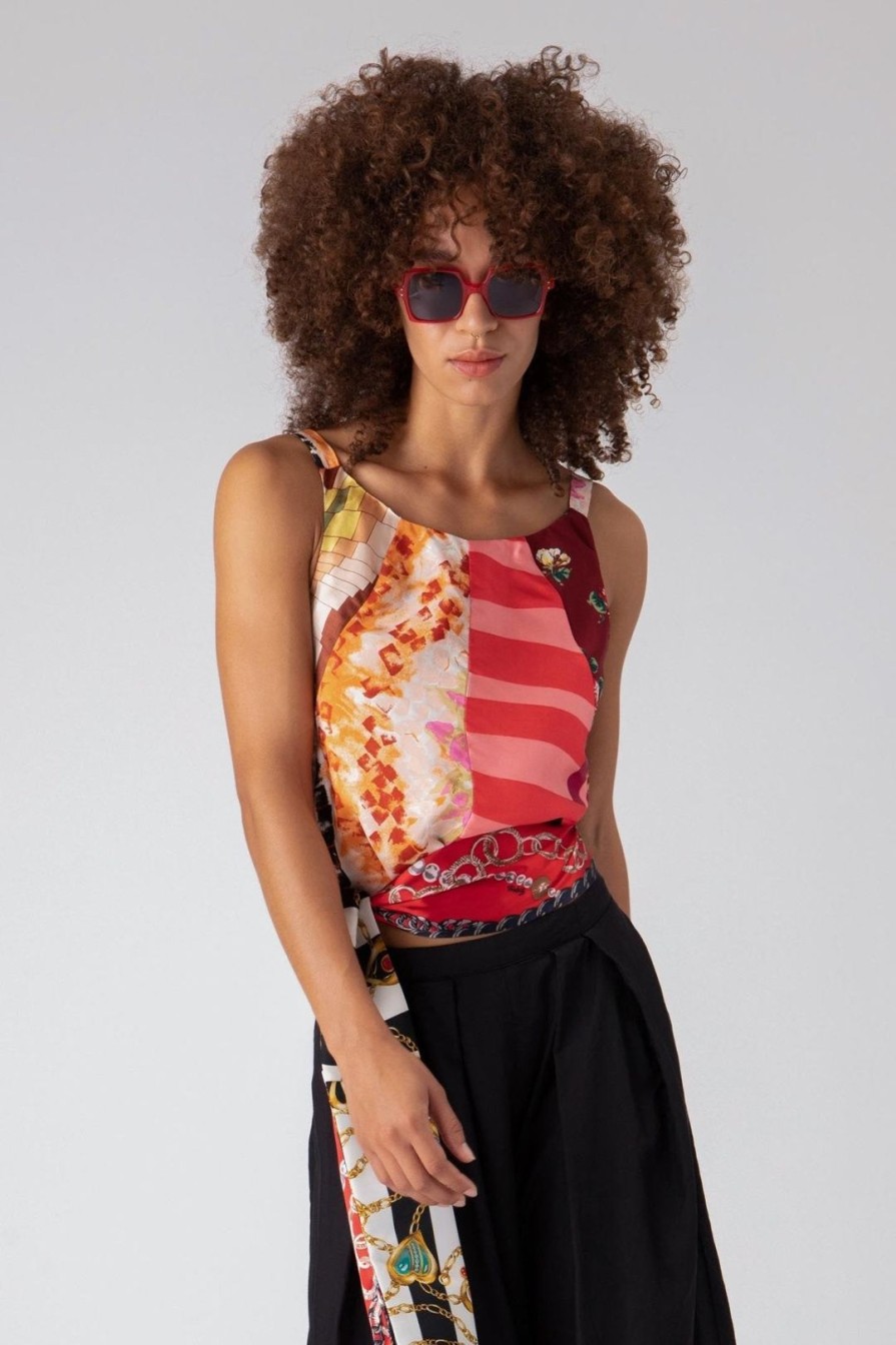 Women Burning Torch Tops | Bridgette Sleeveless Tie Top, Multi