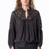 Women Burning Torch Tops | The Empress Long Sleeve Blouse, Licorice