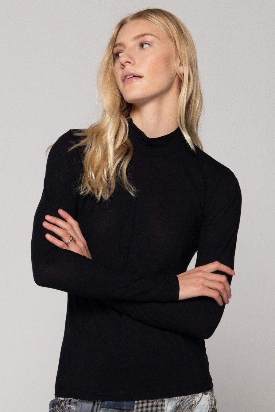 Women Burning Torch Tees | P.C.H. Long Sleeve Mock Turtleneck Tee, Black