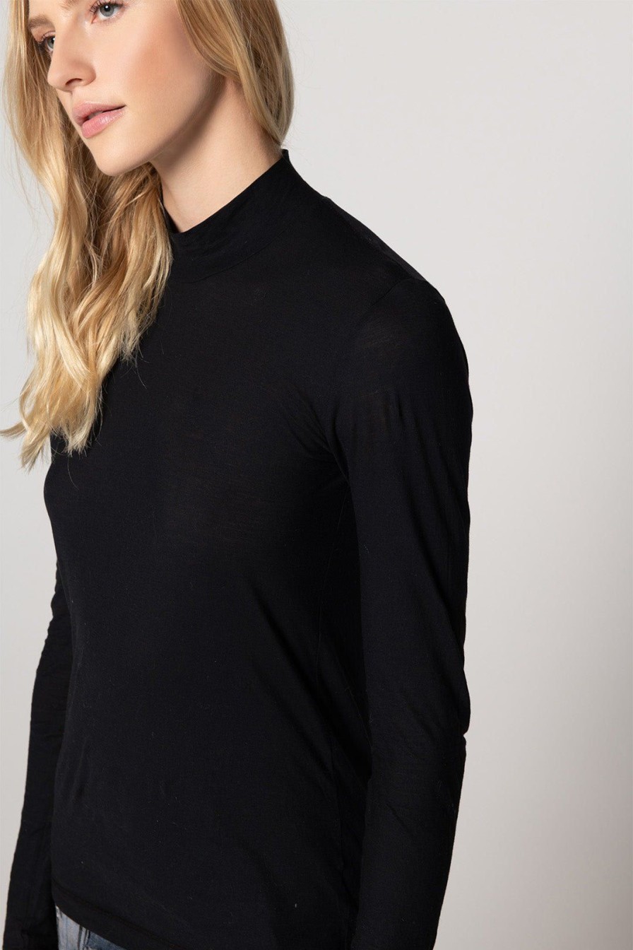 Women Burning Torch Tees | P.C.H. Long Sleeve Mock Turtleneck Tee, Black