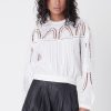 Women Burning Torch Tops | Daphne Long Sleeve Embroidered Cotton Top, White