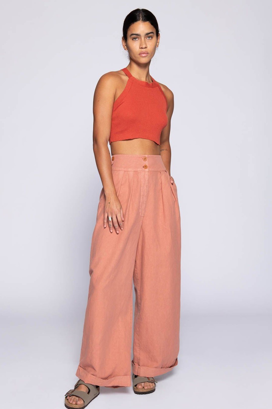 Women Burning Torch Bottoms | Utility High Waisted Wide Leg Pant, Clay