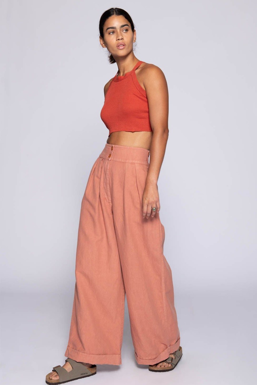 Women Burning Torch Bottoms | Utility High Waisted Wide Leg Pant, Clay