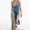 Women Burning Torch Upcycled | Bridgette Maxi Halter Dress, Multi