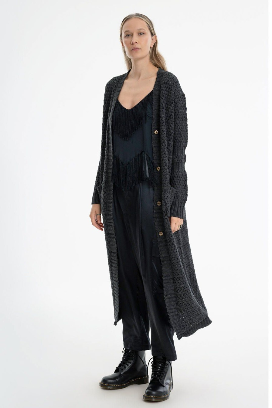 Women Burning Torch Cashmere & Knits | Honeycomb Long Cardigan, Charcoal