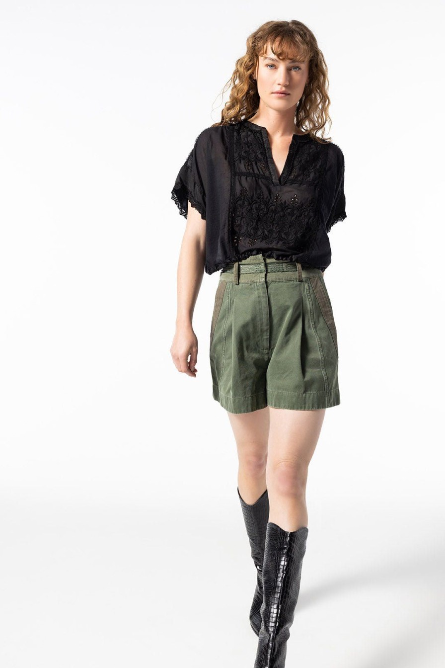 Women Burning Torch Upcycled | Love Not War High Waisted Short, Army