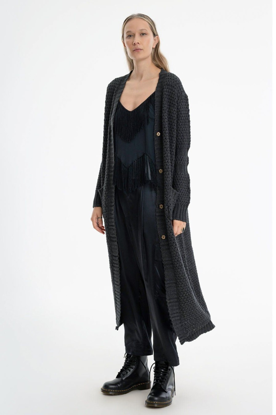 Women Burning Torch Outerwear | Honeycomb Long Cardigan, Charcoal