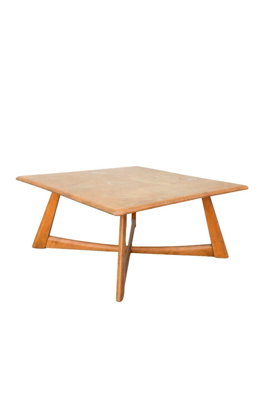 Home Burning Torch | Heywood Wakefield Mid Century Blonde X Base Square Coffee Table