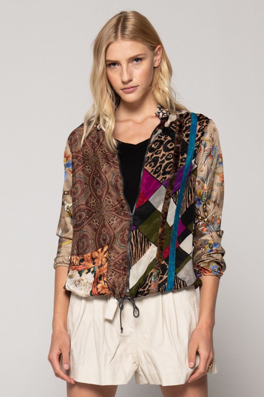 Women Burning Torch Upcycled | Vivienne Upcycled Scarves Bomber Multi