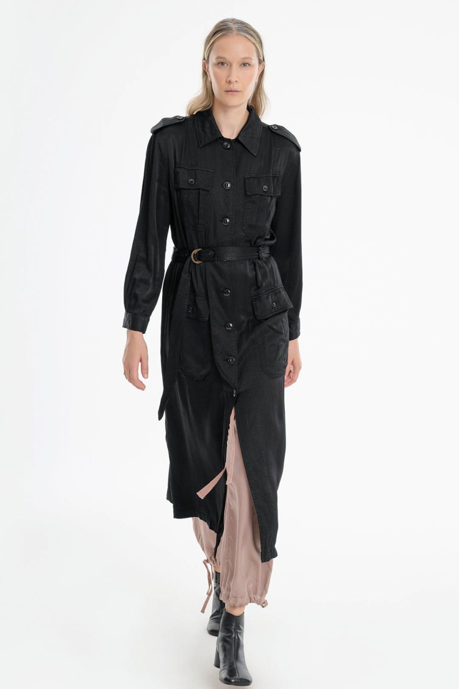 Women Burning Torch Outerwear | Hanover Trench Coat, Washed Black