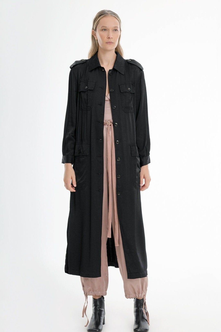 Women Burning Torch Outerwear | Hanover Trench Coat, Washed Black