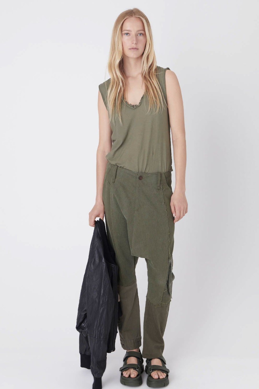 Women Burning Torch Bottoms | Love Not War Upcycled Cargo Pant, Army