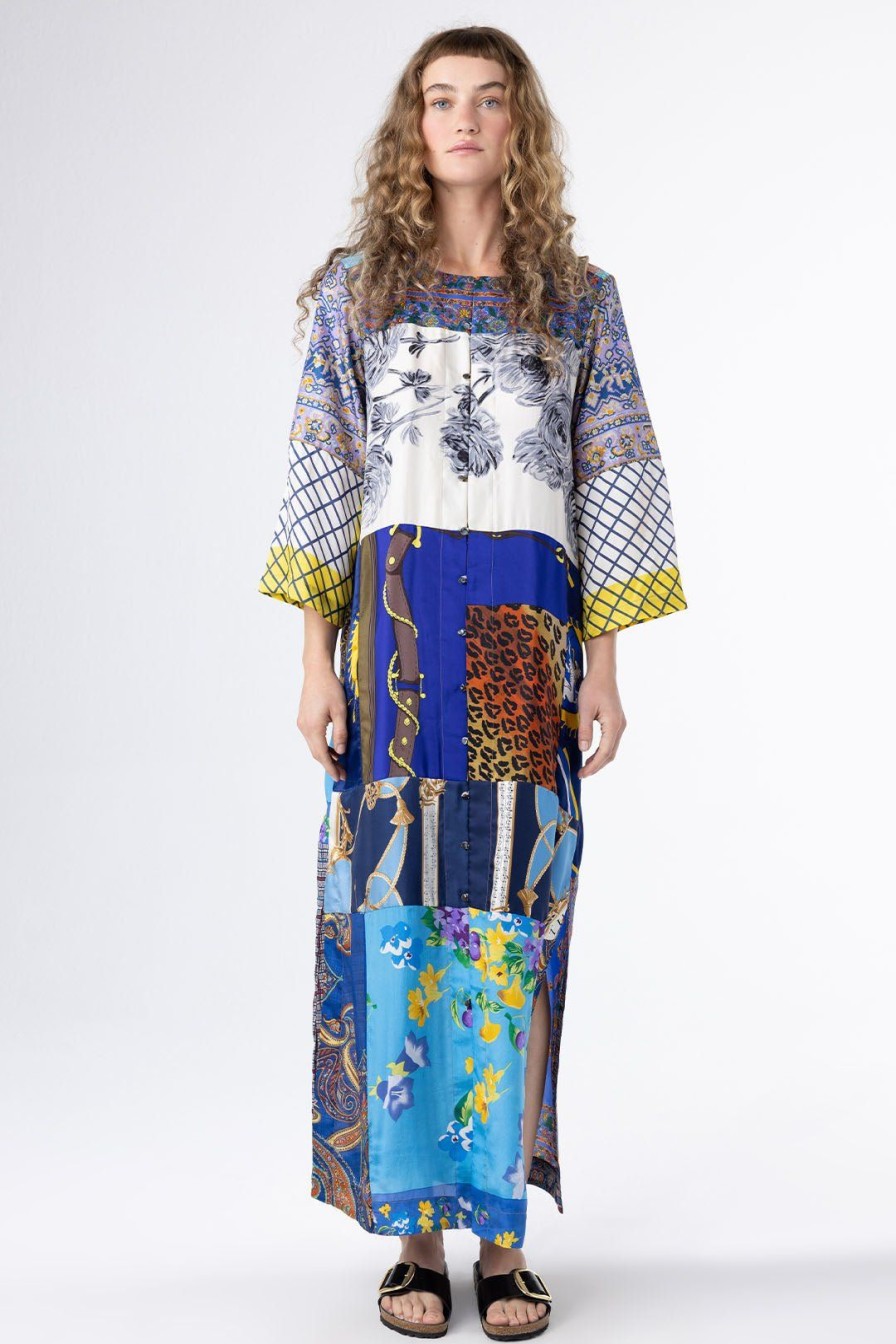 Women Burning Torch Upcycled | Bridgette Button Front Caftan, Multi