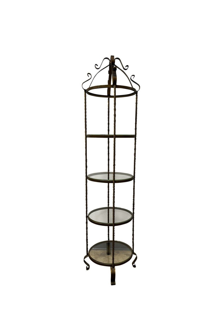 Home Burning Torch | Round 1960S Bronze Iron Etagere With Glass Shelves