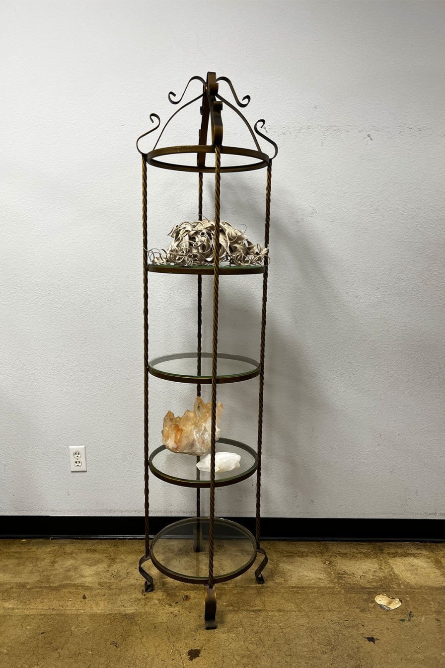 Home Burning Torch | Round 1960S Bronze Iron Etagere With Glass Shelves