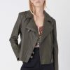 Women Burning Torch Outerwear | Leather Classic Moto, Army