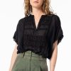 Women Burning Torch Tops | Athena Popover Top, Black