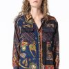 Women Burning Torch Upcycled | Cosmos Button Down Shirt, Multi