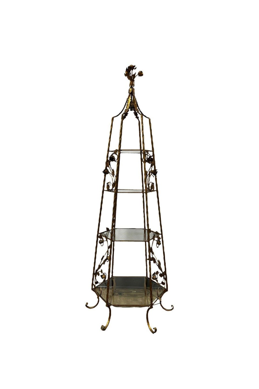 Home Burning Torch | 1960S Bronze Iron Etagere With Glass Shelves + Lamp