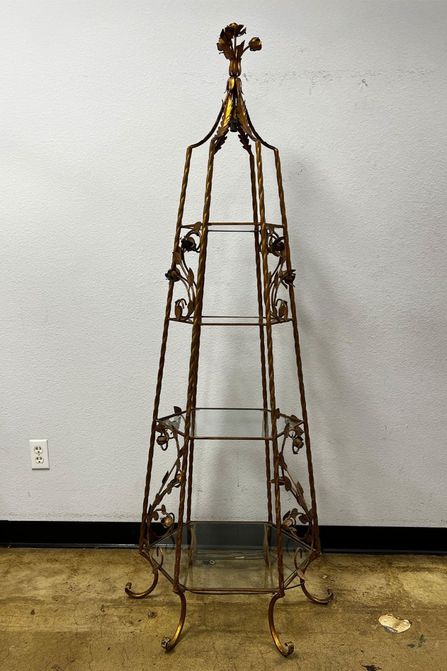 Home Burning Torch | 1960S Bronze Iron Etagere With Glass Shelves + Lamp