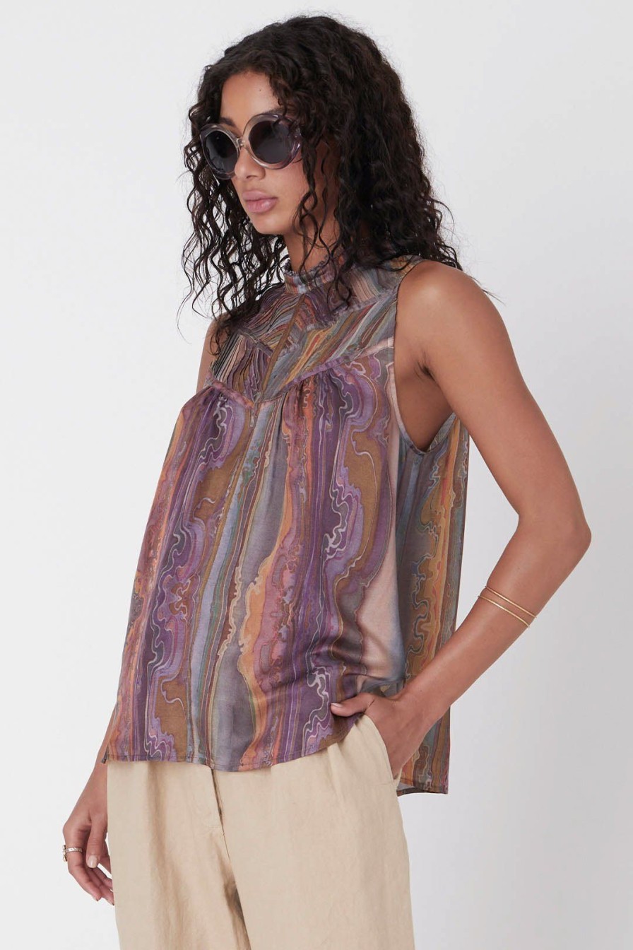 Women Burning Torch Tops | Lost Horizon Printed Silk Chiffon Top, Multi