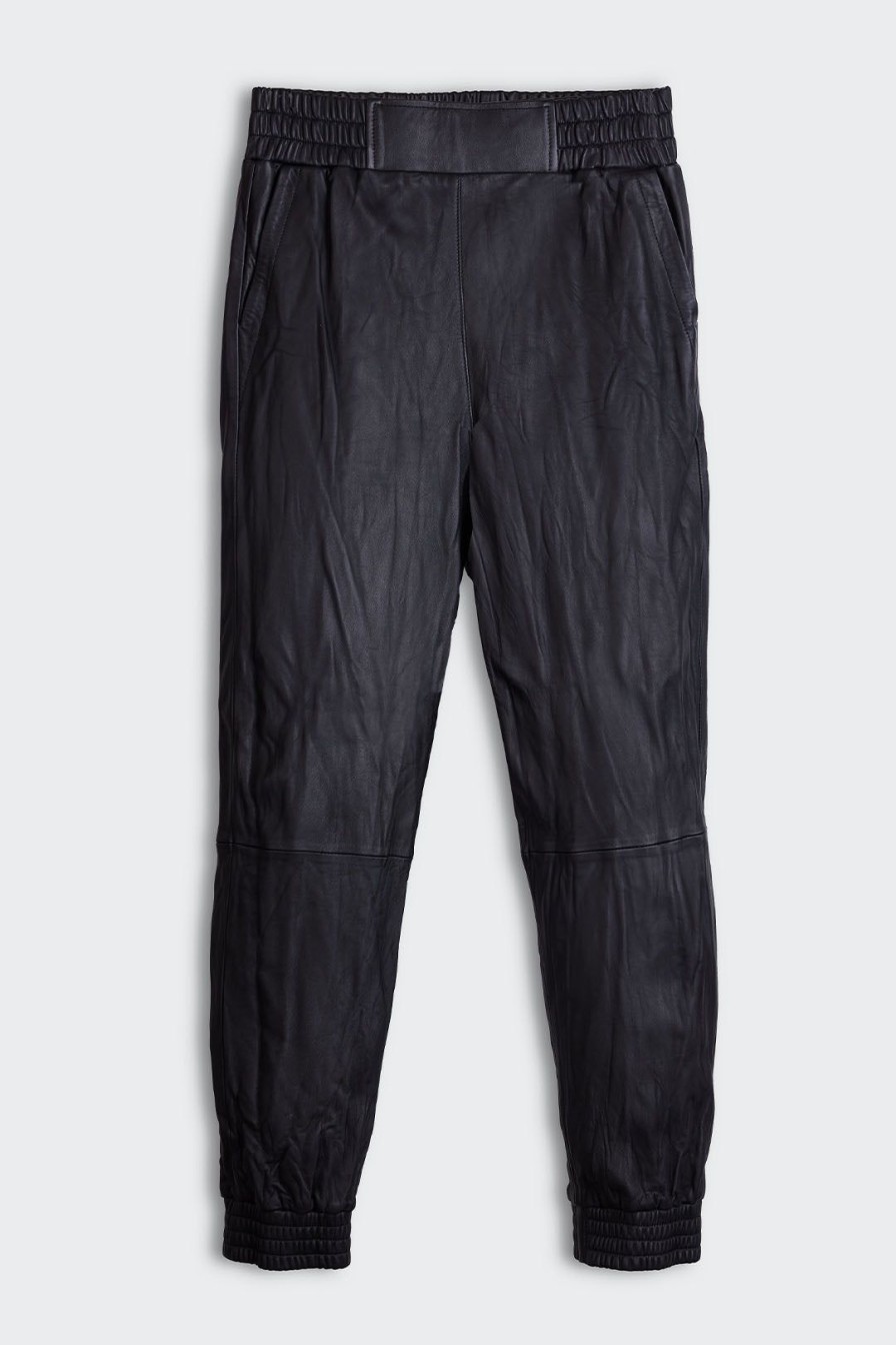 Women Burning Torch Bottoms | Leather Jogger Pant, Black