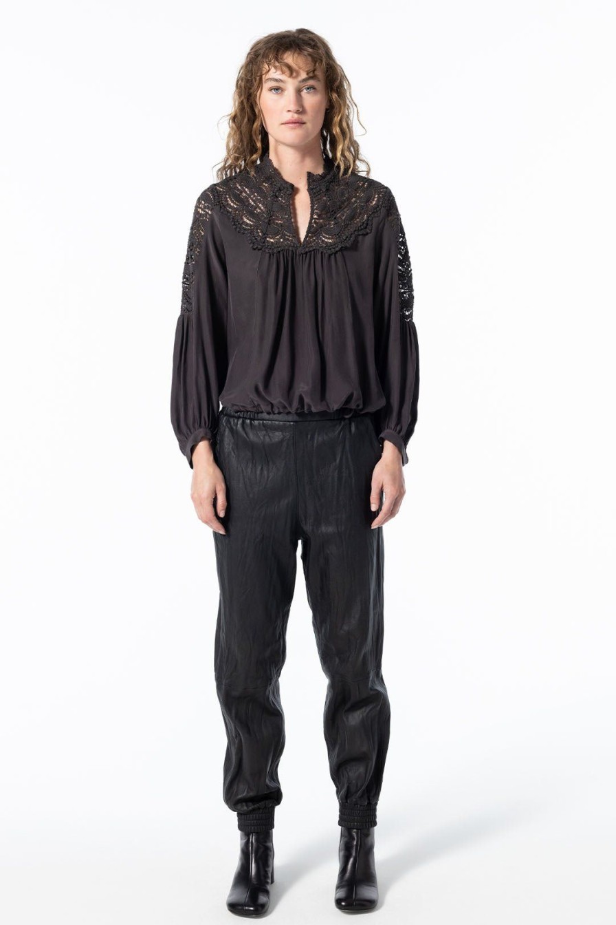 Women Burning Torch Bottoms | Leather Jogger Pant, Black