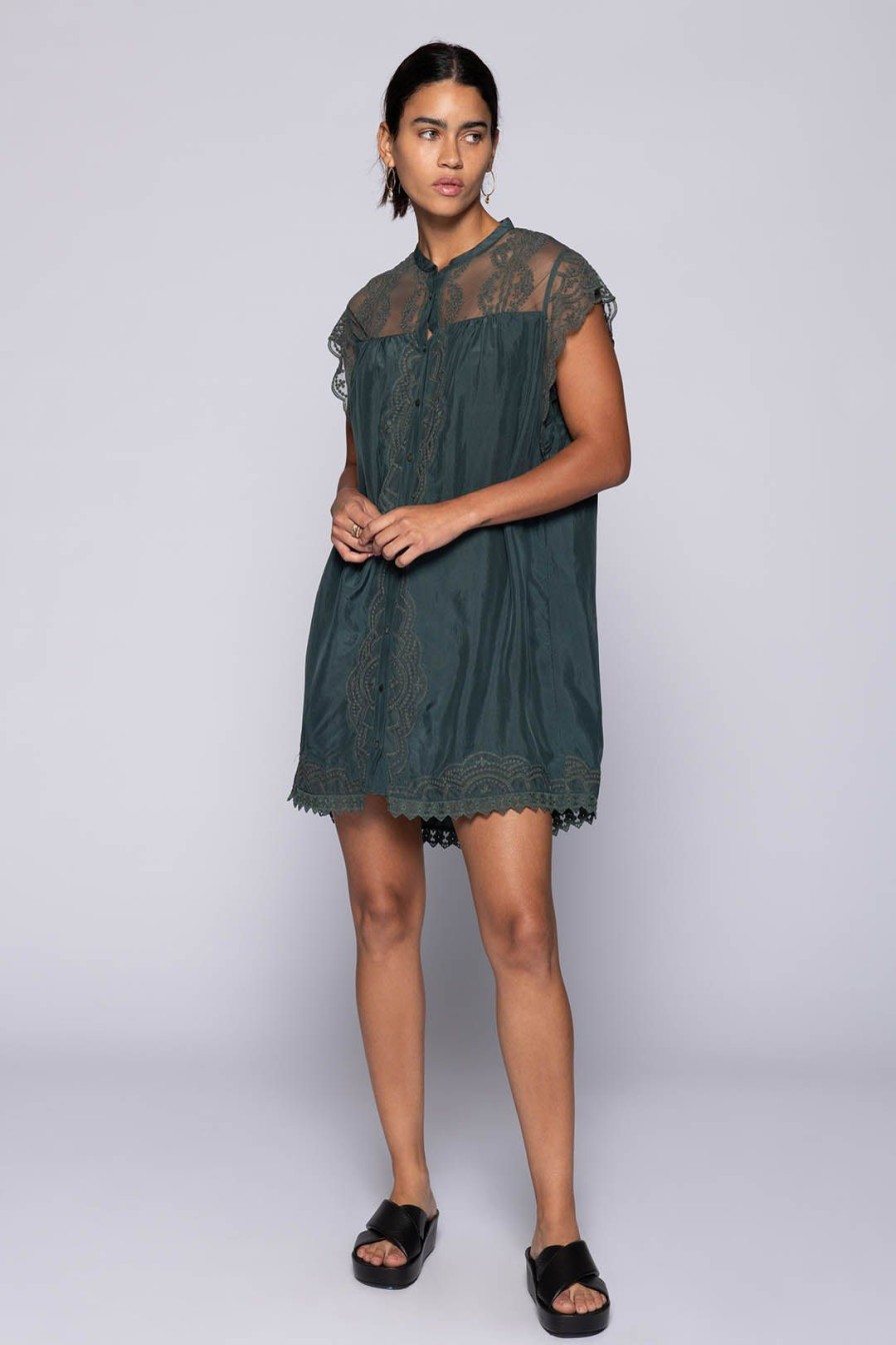 Women Burning Torch Dresses & Jumpsuits | Daphne Short Sleeve Dress, Petrol